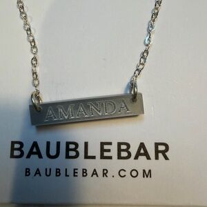 BaubleBar Silver Nameplate Necklace AMANDA New in Unopened Packaging
